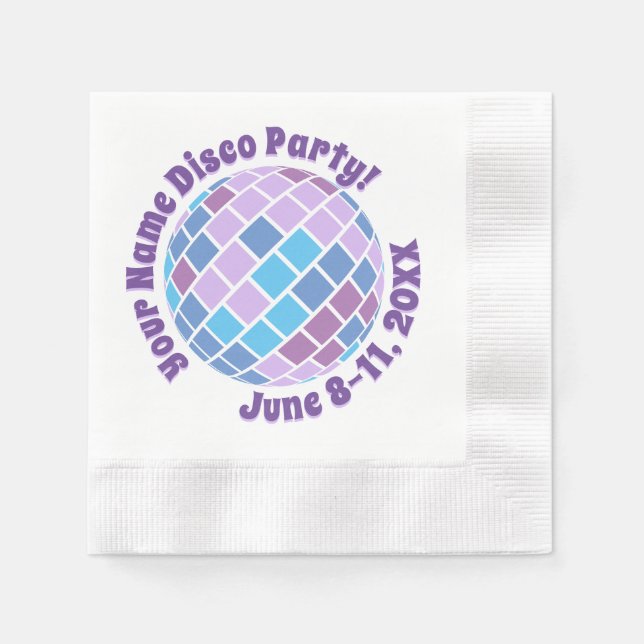 Retro Purple Disco Ball PERSONALIZED Napkin (Front)