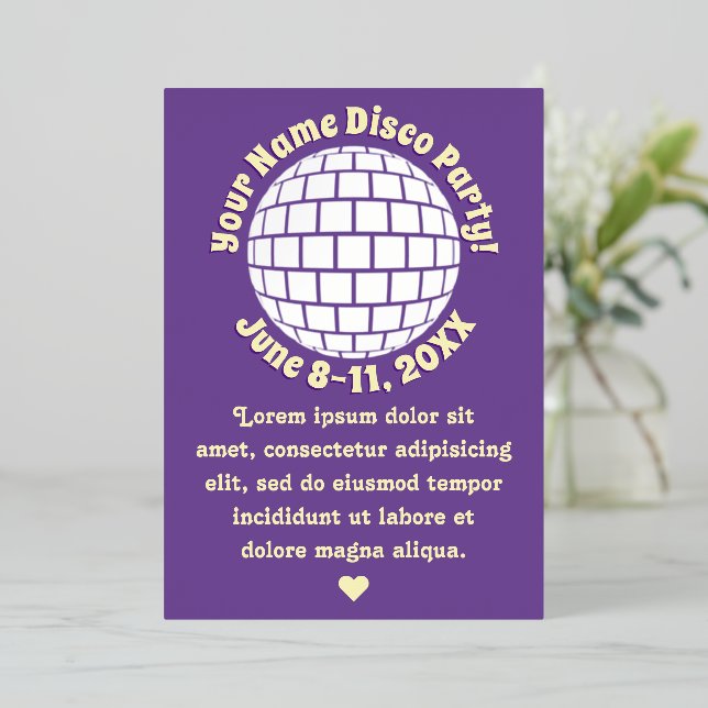 Retro Purple Disco Ball PERSONALIZED Silver (Standing Front)