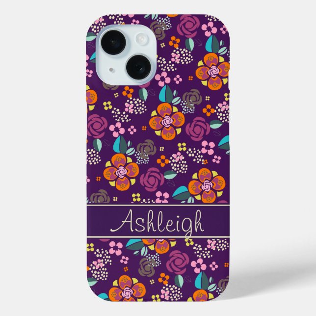Retro Purple Floral Pattern Case-Mate iPhone Case (Back)