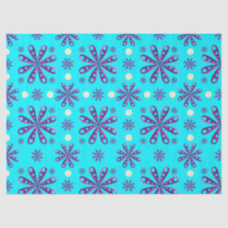 Retro Purple Flowers on Blue Background Tissue Paper