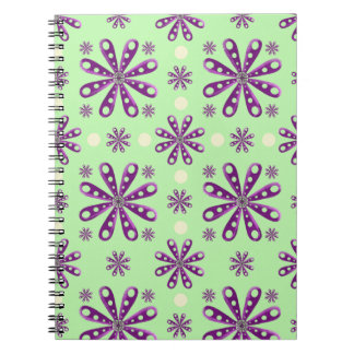 Retro Purple flowers on Green Background   Notebook