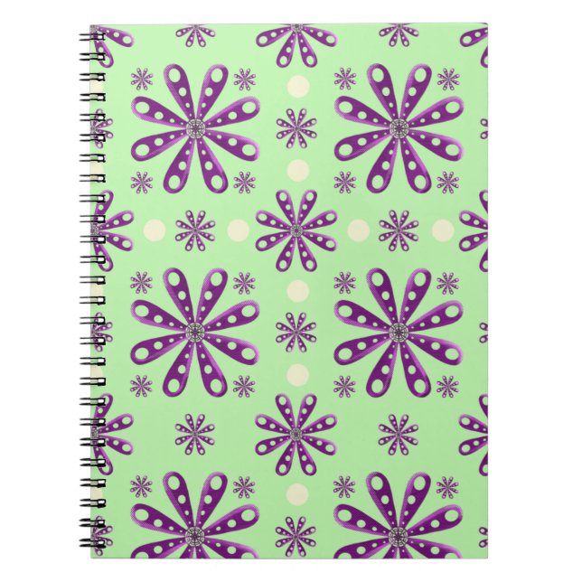 Retro Purple flowers on Green Background   Notebook (Front)