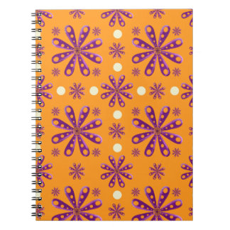 Retro Purple Flowers on Orange Background Notebook