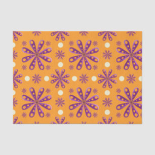 Retro Purple Flowers on Orange Background Tissue Paper
