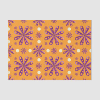 Retro Purple Flowers on Orange Background Tissue Paper