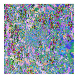 Retro Purple, Green and Blue Wildflowers on Pink Acrylic Print