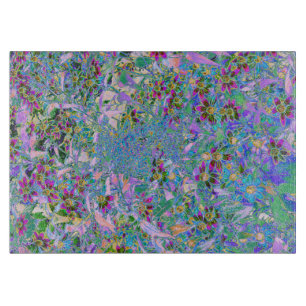 Retro Purple, Green and Blue Wildflowers on Pink Cutting Board