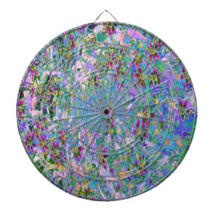 Retro Purple, Green and Blue Wildflowers on Pink Dartboard