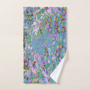 Retro Purple, Green and Blue Wildflowers on Pink Hand Towel