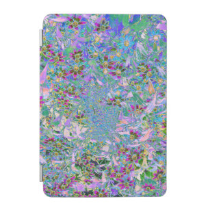 Retro Purple, Green and Blue Wildflowers on Pink iPad Mini Cover