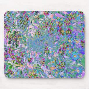 Retro Purple, Green and Blue Wildflowers on Pink Mouse Mat
