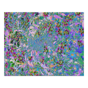 Retro Purple, Green and Blue Wildflowers on Pink Poster