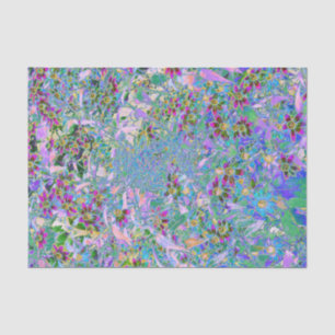 Retro Purple, Green and Blue Wildflowers on Pink Tissue Paper