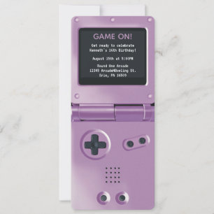 Retro Purple Handheld Gaming Birthday Invitation