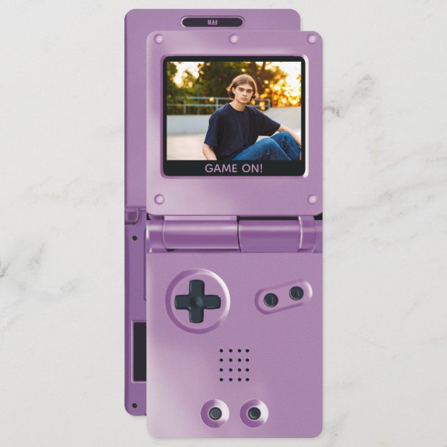 Retro Purple Handheld Gaming II Birthday Invitation (Front/Back)