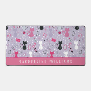 Retro Purple Heart Cats Desk Mat