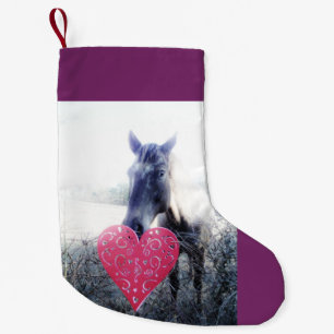 Retro Purple horse & heart Christmas Horse Small Christmas Stocking