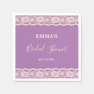 Retro Purple Lace Bridal Shower Napkin
