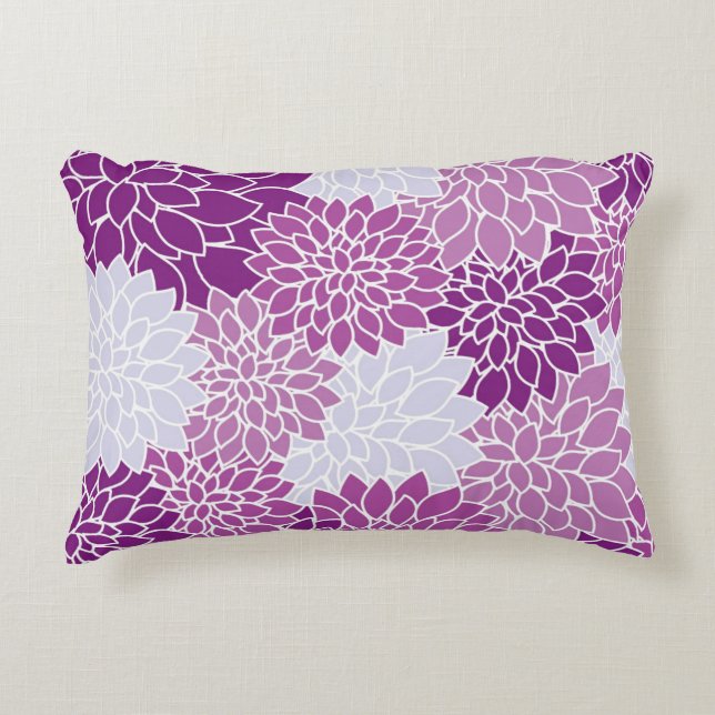 Retro Purple Lilac Grey Dahlia Decorative Cushion (Front)