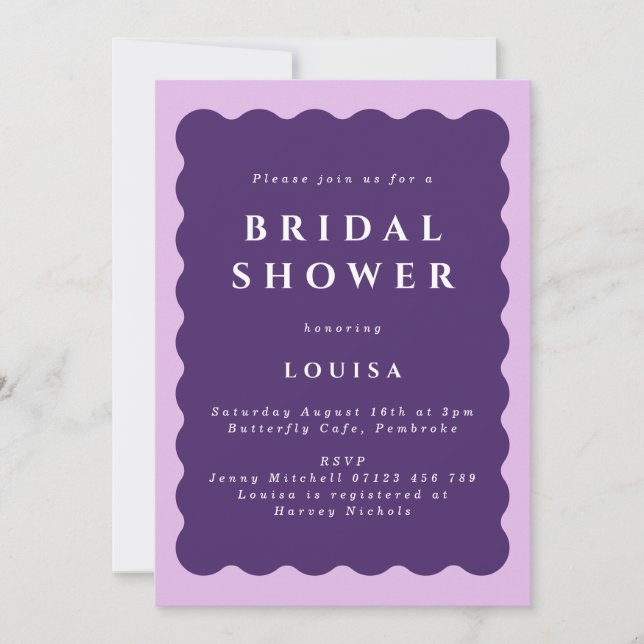 Retro Purple & Lilac Wavy Bridal Shower  Invitation (Front)