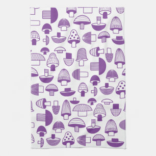 Retro Purple Mushroom pattern Tea Towel