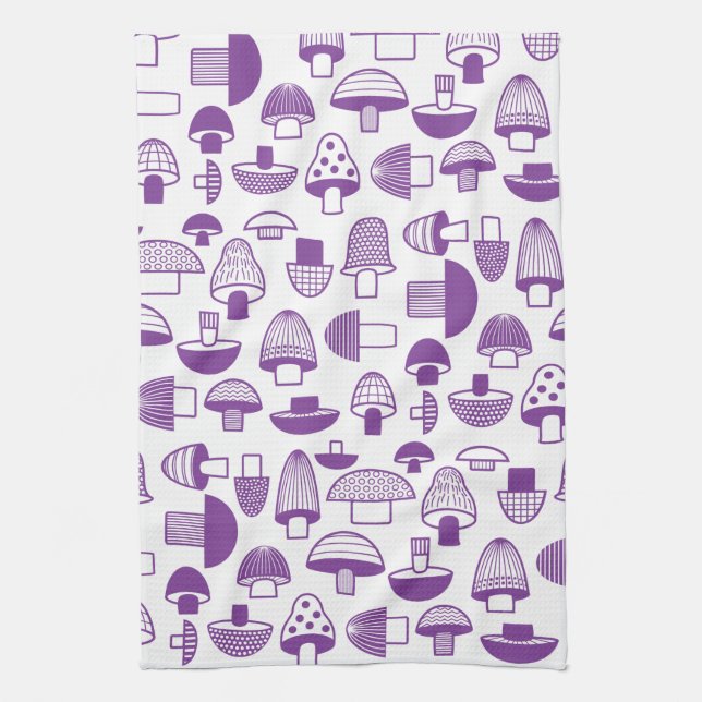 Retro Purple Mushroom pattern Tea Towel (Vertical)