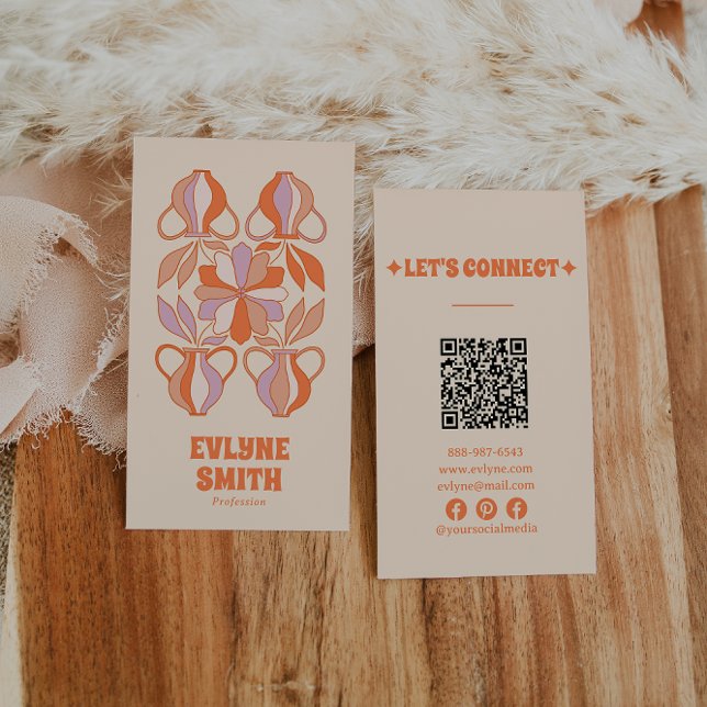 Retro Purple Orange QR Code Groovy Colourful Boho  Business Card (Creator Uploaded)