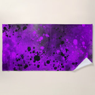 Retro Purple Paint Splatter Beach Towel