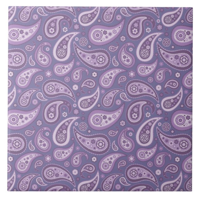 Retro Purple Paisley Pattern Tile (Front)