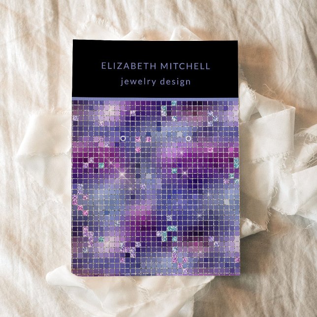 Retro Purple Pink Blue Disco Earring Display Card (A glam, disco inspired earring display card in purple, blue, pink, and black)