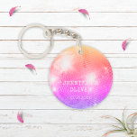 Retro Purple Pink Disco Ball Photo Wedding Favour Key Ring<br><div class="desc">Do you love the 80s? Do you love disco balls? The Retro Purple Pink Disco Ball Photo Wedding Favour Keychain features a colourful bright pink, orange, purple (lavender), and yellow disco ball. This chic retro wedding favour keychain is perfect for a fun and funky retro-themed wedding. You can add an...</div>