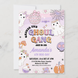 Retro Purple Pink Halloween Ghoul Gang Birthday Invitation