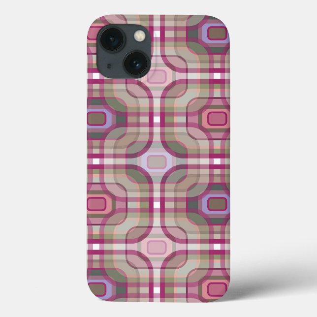 Retro Purple Plaid Groovy Check Pattern Phone Case (Back)