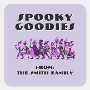 Retro Purple&Purple Spooky Goodies Halloween Square Sticker