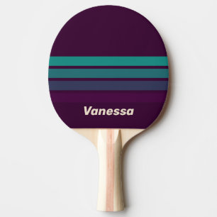 Retro Purple Rainbow Across Striping with Name Ping Pong Paddle