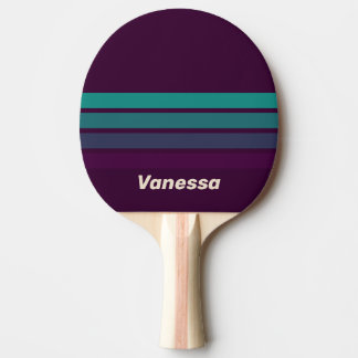 Retro Purple Rainbow Across Striping with Name Ping Pong Paddle