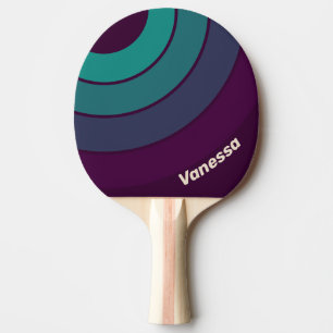 Retro Purple Rainbow Circle Stripe with Name Ping Pong Paddle
