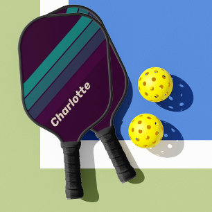 Retro Purple Rainbow with Name Pickleball Paddle