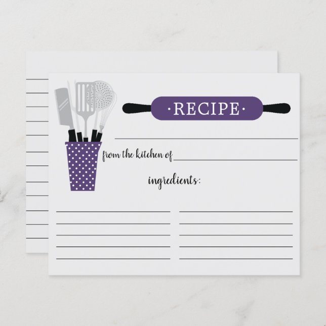 Retro Purple Rolling Pin Kitchen Tools Recipe Card (Front/Back)