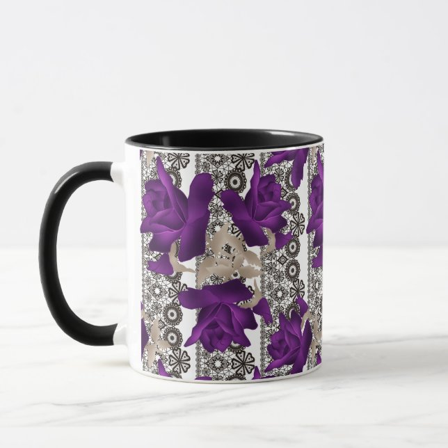 Retro, purple roses mug (Left)
