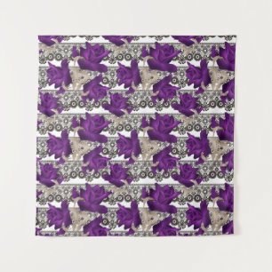 Retro, purple roses tapestry
