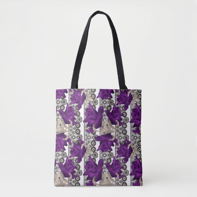 Retro, purple roses tote bag (Front)