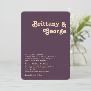 Retro Purple Rounded Corner Traditional Wedding Invitation