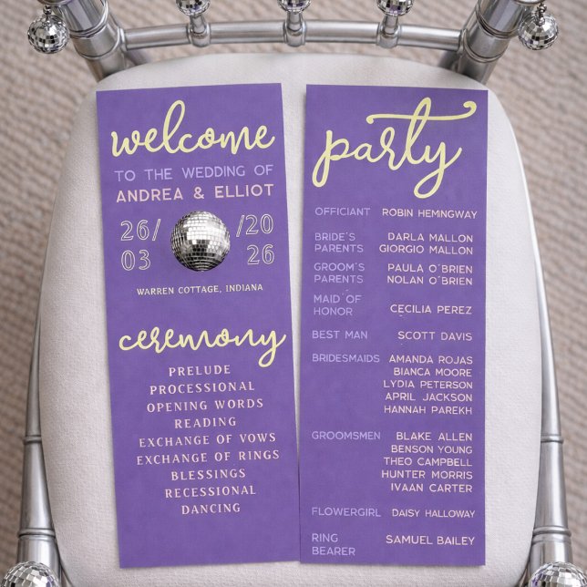 Retro Purple Spring Disco Wedding Ceremony Program Programme (Creator Uploaded)
