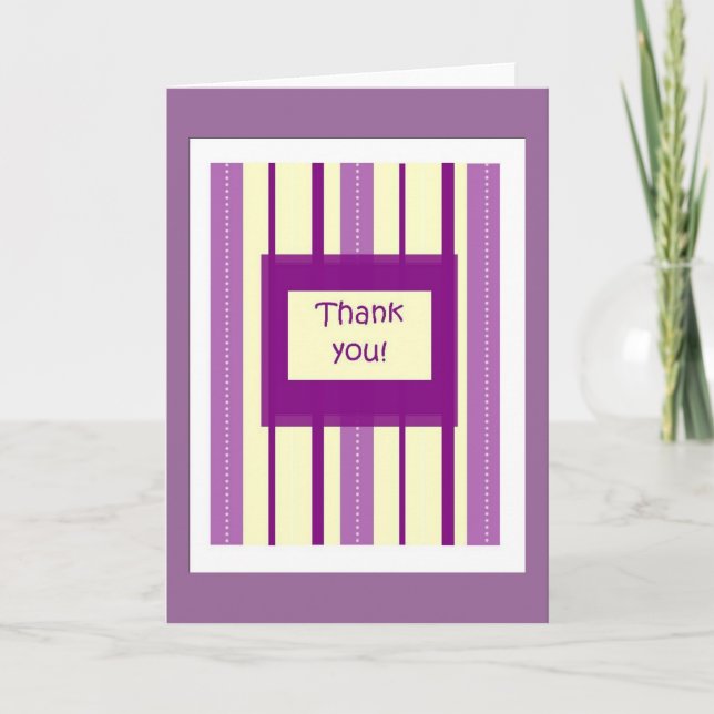 Retro Purple Stripes Thank you Card (Front)