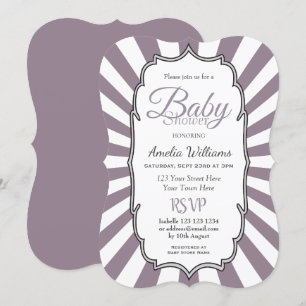 Retro Purple Sunbeam Striped Baby Shower Invitation