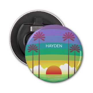 Retro Purple Sunset Palm Trees Art Personalised Bottle Opener