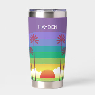 Retro Purple Sunset Palm Trees Art Personalised Insulated Tumbler