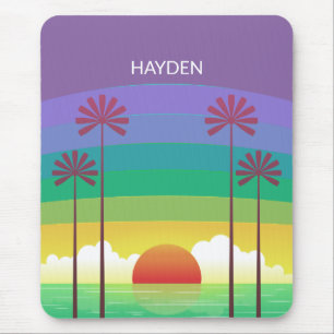 Retro Purple Sunset Palm Trees Art Personalised Mouse Mat
