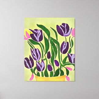 Retro Purple Tulips Abstract Art Canvas Print